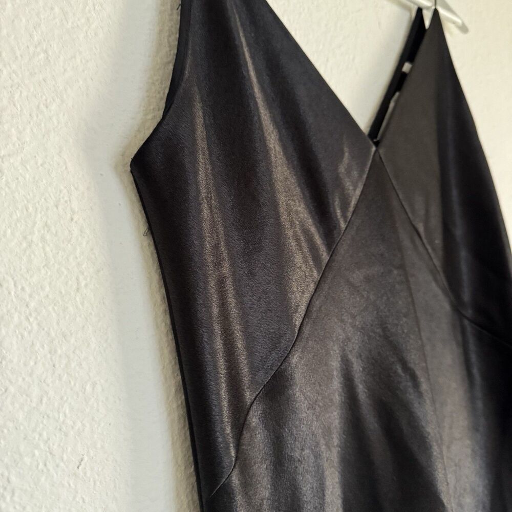 VINCE Black Satin V-Neck Midi Slip Dress Sz M Quiet Luxury Minimalist MSRP $295 - Picture 10 of 16